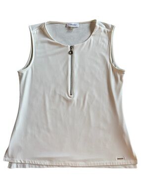 Calvin Klein Cream Sleeveless Zip-Front Tank